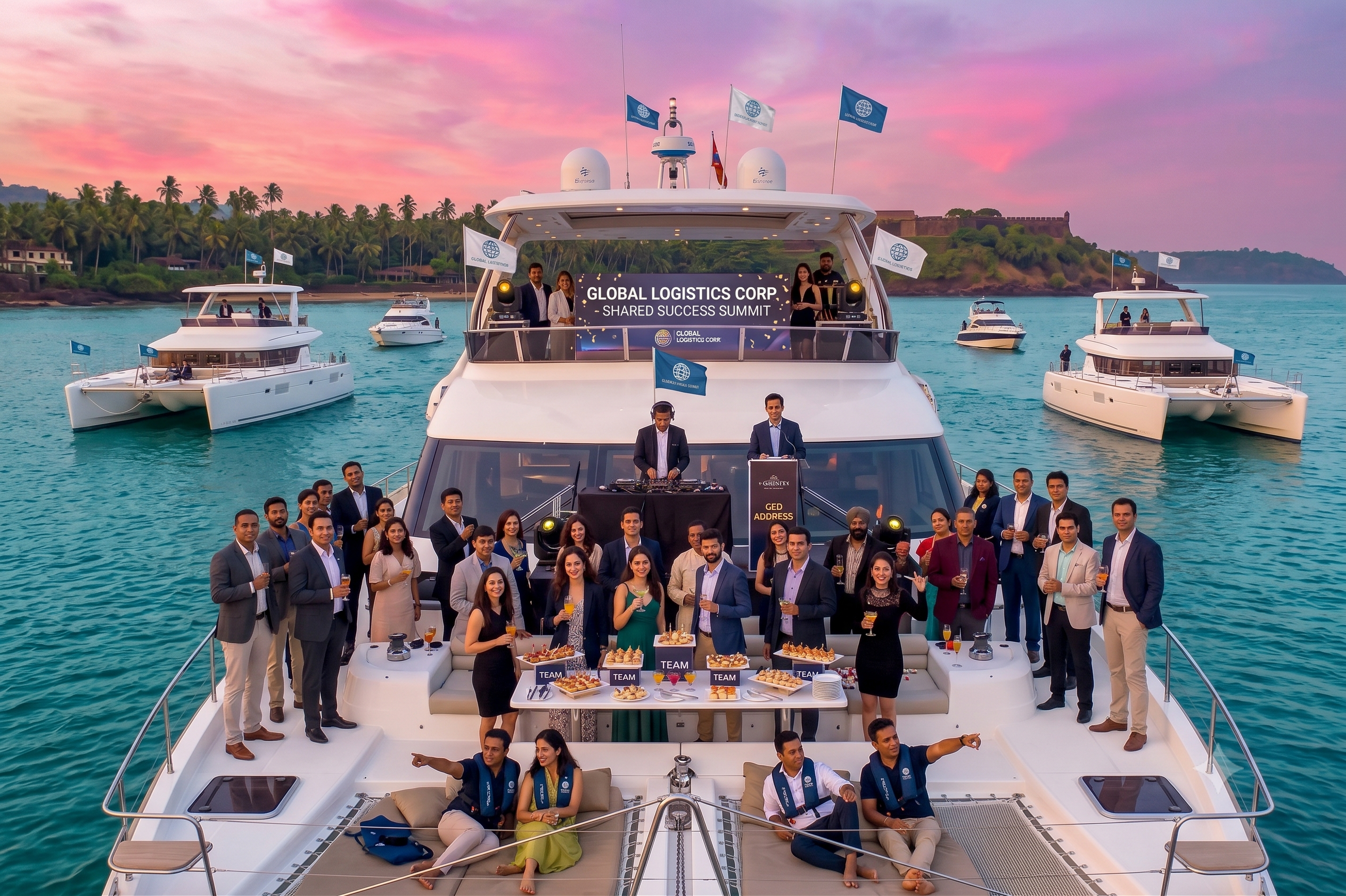 Corporate team sailing on a premium yacht