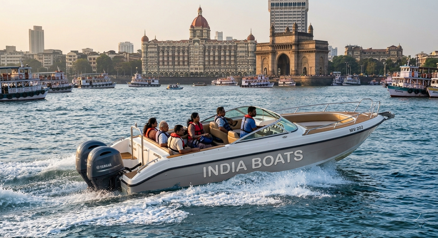 India Boats boat crossing the harbour in front of the Gateway of India