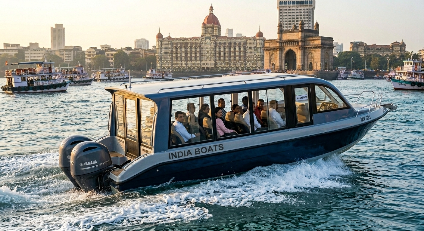 Private India Boats speed boat carrying guests across the harbour