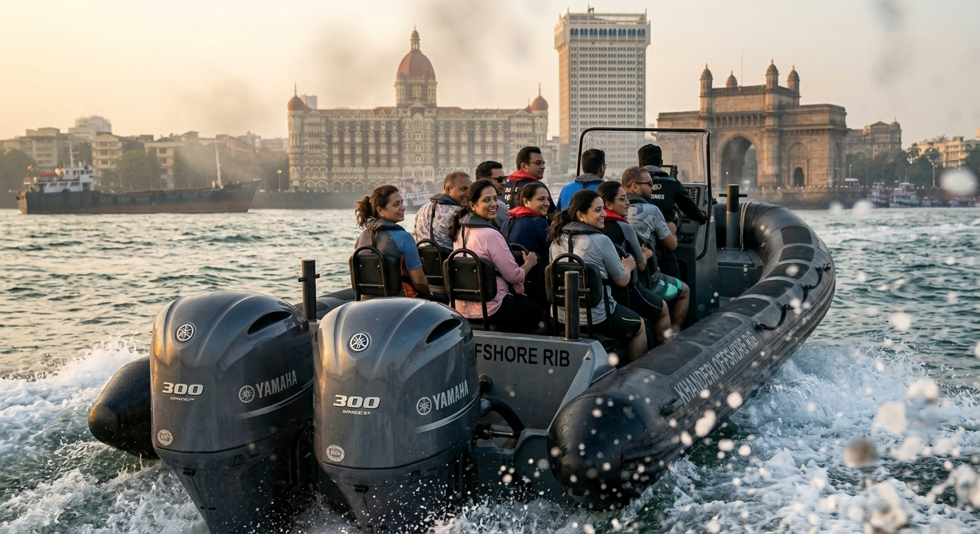 India Boats speed boat leaving the Gateway of India with guests on board