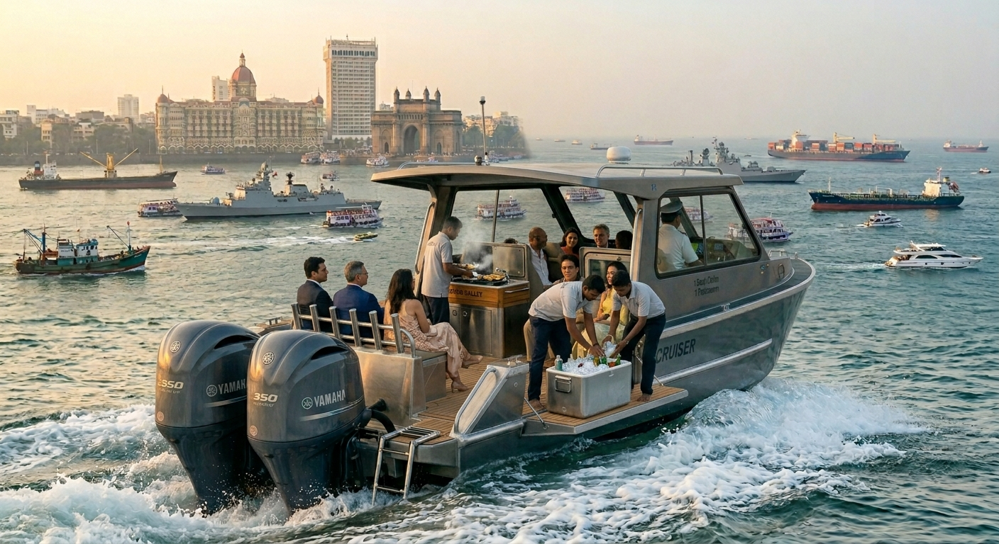 Private India Boats speed boat crossing Mumbai harbour
